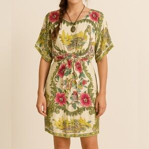 Collette Dinnigan 100% Silk Anthropologie Bohemian Floral Print Dress Size 0, XS